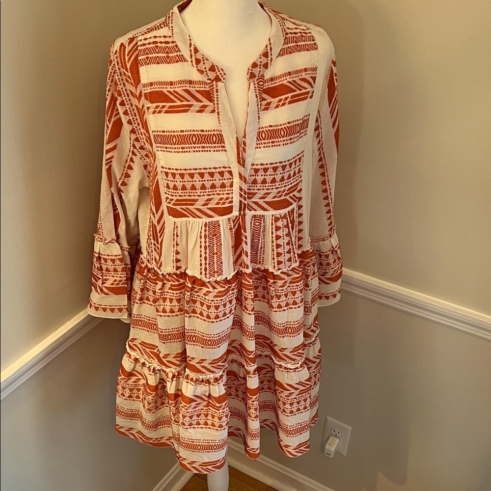 Elan Vibrant Orange and White dress